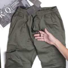 Quần Cargo Túi Hộp Jogger Kaki Co Giãn Unisex Màu Rêu | KQSTYLING JTD01
