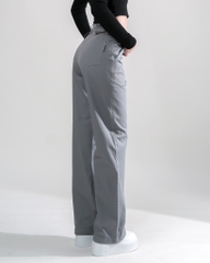 Quần Kaki Nữ Lưng Cao Ống Rộng Có Sidetab  Màu Xám Nhạt | KQSTYLING WIDE