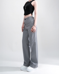 Quần Kaki Nữ Lưng Cao Ống Rộng Có Sidetab  Màu Xám Nhạt | KQSTYLING WIDE