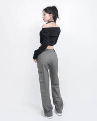 Quần Cargo Nữ Kaki Túi Hộp Co Giãn Ống Đứng Màu Xám Chì | KQSTYLING V6