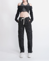 Quần Cargo Nữ Kaki Túi Hộp Co Giãn Ống Đứng Màu Rằn Đen | KQSTYLING ZIP