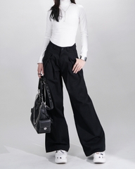 Quần Kaki Nữ Lưng Cao Ống Rộng Form Đứng Màu Đen | KQSTYLING High-Waist Wide-Leg