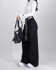 Quần Kaki Nữ Lưng Cao Ống Rộng Form Đứng Màu Đen | KQSTYLING High-Waist Wide-Leg