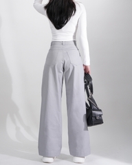 Quần Kaki Nữ Lưng Cao Ống Rộng Form Đứng Màu Xám Nhạt | KQSTYLING High-Waist Wide-Leg