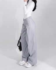 Quần Kaki Nữ Lưng Cao Ống Rộng Form Đứng Màu Xám Nhạt | KQSTYLING High-Waist Wide-Leg