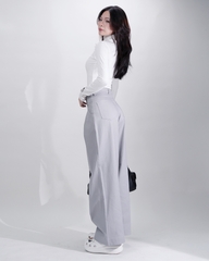 Quần Kaki Nữ Lưng Cao Ống Rộng Form Đứng Màu Xám Nhạt | KQSTYLING High-Waist Wide-Leg