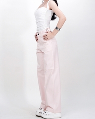Quần Kaki Nữ Lưng Cao Ống Rộng Có Sidetab  Màu Hồng Nhạt | KQSTYLING WIDE
