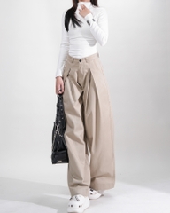 Quần Kaki Nữ Lưng Cao Ống Rộng Form Đứng Màu Nây Tây | KQSTYLING High-Waist Wide-Leg