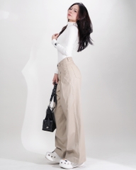 Quần Kaki Nữ Lưng Cao Ống Rộng Form Đứng Màu Nây Tây | KQSTYLING High-Waist Wide-Leg