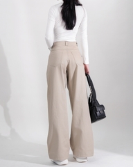 Quần Kaki Nữ Lưng Cao Ống Rộng Form Đứng Màu Nây Tây | KQSTYLING High-Waist Wide-Leg