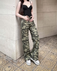 Quần Kaki Nữ Ống Suông Rộng Có Khoen Màu Camo | KQSTYLING WIDE
