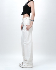 Quần Kaki Nữ Lưng Cao Ống Rộng Có Sidetab  Màu Trắng | KQSTYLING WIDE