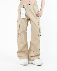 Quần Cargo Nữ Kaki Túi Hộp Ống Rộng 100% Cotton Mềm Màu Vàng Kaki | KQSTYLING WIDE