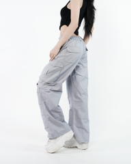 Quần Cargo Nữ Kaki Túi Hộp Ống Rộng 100% Cotton Mềm Màu Xám Môn | KQSTYLING WIDE