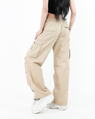 Quần Cargo Nữ Kaki Túi Hộp Ống Rộng 100% Cotton Mềm Màu Vàng Kaki | KQSTYLING WIDE