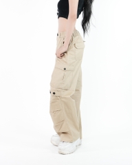 Quần Cargo Nữ Kaki Túi Hộp Ống Rộng 100% Cotton Mềm Màu Vàng Kaki | KQSTYLING WIDE