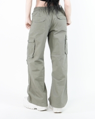 Quần Cargo Nữ Kaki Túi Hộp Ống Rộng 100% Cotton Mềm Màu Rêu Nhạt | KQSTYLING WIDE