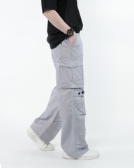 Quần Cargo Nam Kaki Túi Hộp Ống Rộng 100% Cotton Mềm Màu Xám Môn | KQSTYLING WIDE