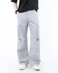 Quần Cargo Nam Kaki Túi Hộp Ống Rộng 100% Cotton Mềm Màu Xám Môn | KQSTYLING WIDE
