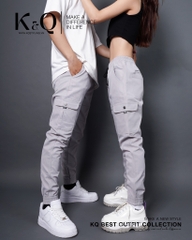 Quần Cargo Túi Hộp Jogger Kaki Co Giãn Unisex Màu Xám Tro | KQSTYLING JTD01