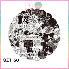 [HOTIS] Set Sticker nhiều mẫu size lớn 5 - 8cm, nhãn dán cán màng phim PVC không thấm nước, dán được nhiều lần