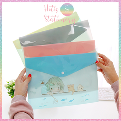 [HOTIS] Bìa nút đựng tài liệu A4 in màu họa tiết hoạt hình, sọc trơn - Nhiều mẫu