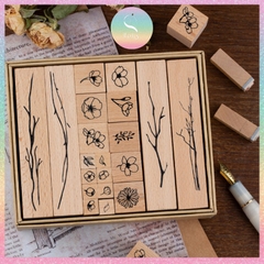 [HOTIS] Bộ 20 con dấu gỗ kết hợp hoa lá cành - Combination Seal