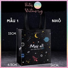 [HOTIS] Túi quà tặng hành tinh đen huyền bí có quai xách và tặng kèm ruy băng thắc nơ