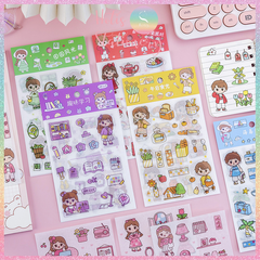 [HOTIS] Set 4 tấm sticker cô bé cute trang trí sổ tay, bàn học - 18x10.5cm