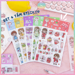 [HOTIS] Set 4 tấm sticker cô bé cute trang trí sổ tay, bàn học - 18x10.5cm