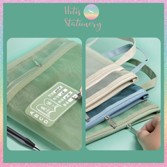 [HOTIS] Túi lưới đựng tài liệu khổ A4 màu Morandi, xuyên thấu, có khóa kéo, siêu tiện lợi