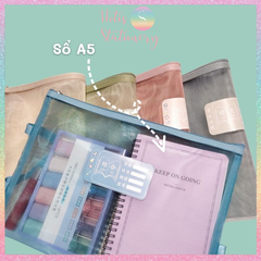 [HOTIS] Túi lưới đựng tài liệu khổ A4 màu Morandi, xuyên thấu, có khóa kéo, siêu tiện lợi