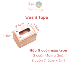Hộp 5 cuộn washi tape màu trơn dài 2m