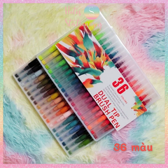 [HOTIS] Bút lông hai đầu nắp trong, tô màu vẽ tranh gốc nước Dual tip brush pen - Bộ 12/24/36 màu
