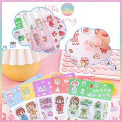 [HOTIS] Set 4 tấm sticker cô bé cute trang trí sổ tay, bàn học - 18x10.5cm