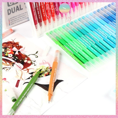 [HOTIS] Bút lông hai đầu nắp trong, tô màu vẽ tranh gốc nước Dual tip brush pen - Bộ 12/24/36 màu