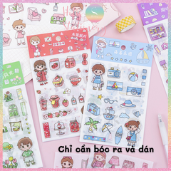 [HOTIS] Set 4 tấm sticker cô bé cute trang trí sổ tay, bàn học - 18x10.5cm