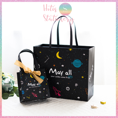 [HOTIS] Túi quà tặng hành tinh đen huyền bí có quai xách và tặng kèm ruy băng thắc nơ