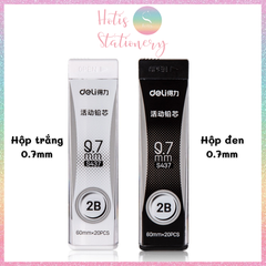 [HOTIS] Ruột bút chì bấm kim Deli ngòi 0.5/ 0.7mm 2B dạng hộp trắng đen nắp trượt