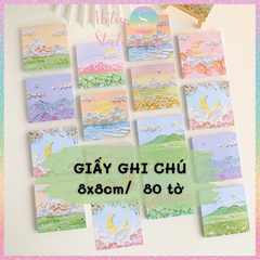 [HOTIS] [16 MẪU] Tệp 80 tờ giấy ghi chú tranh phong cảnh, giấy note hình thú đáng yêu - 8x8cm