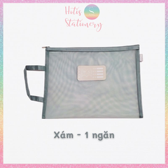 [HOTIS] Túi lưới đựng tài liệu khổ A4 màu Morandi, xuyên thấu, có khóa kéo, siêu tiện lợi