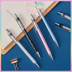 [HOTIS] Bút chì bấm kim ngòi 0.5/ 0.7mm, thân bút bằng kim loại có kẻ rãnh sọc