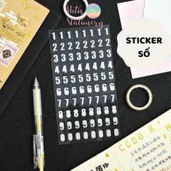 Sticker nhãn dán chữ số PET ánh kim trang trí sổ