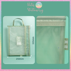 [HOTIS] Túi lưới đựng tài liệu khổ A4 màu Morandi, xuyên thấu, có khóa kéo, siêu tiện lợi