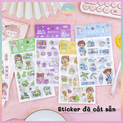 [HOTIS] Set 4 tấm sticker cô bé cute trang trí sổ tay, bàn học - 18x10.5cm