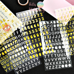 Sticker nhãn dán chữ số PET ánh kim trang trí sổ