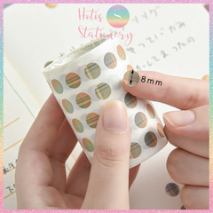 [HOTIS] Cuộn sticker chấm tròn kẻ sọc phối màu, cuộn dài 3m trang trí sổ, bullet journal