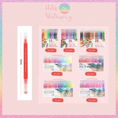 [HOTIS] Bút lông hai đầu nắp trong, tô màu vẽ tranh gốc nước Dual tip brush pen - Bộ 12/24/36 màu