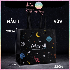 [HOTIS] Túi quà tặng hành tinh đen huyền bí có quai xách và tặng kèm ruy băng thắc nơ