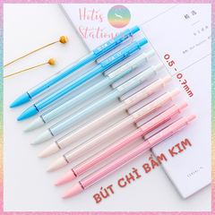 [HOTIS] Bút chì bấm kim ngòi 0.5/ 0.7mm, thân bút bằng nhựa trong suốt phối màu pastel